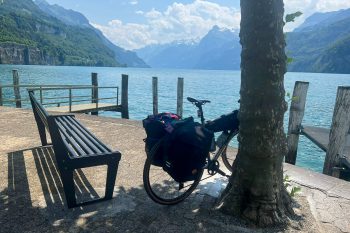 bike with view of Swiss alps