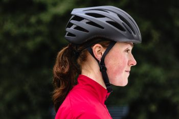Rider wearing helmet