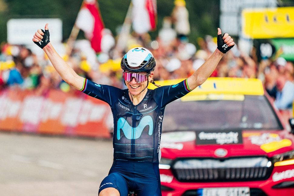 Annemiek van Vleuten celebrates winning a stage at the Tour de France Femmes 2022